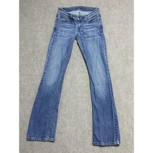 Levis Jeans Womens 3 Medium Blue Bootcut Stretch Denim Distressed Raw Hem‎